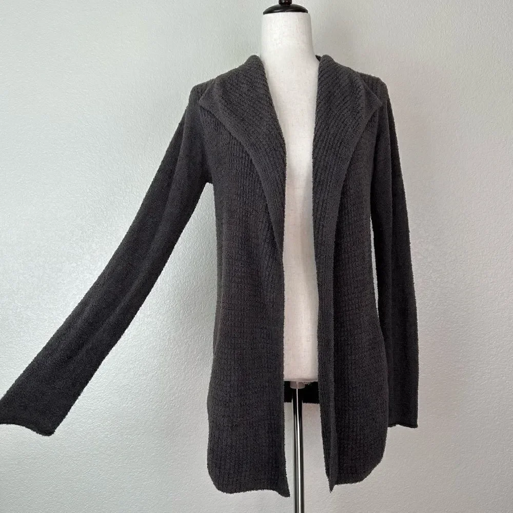 Barefoot Dreams Cozychic Lite Charcoal Gray Open Front Cardigan, Sz Medium - Picture 3 of 13